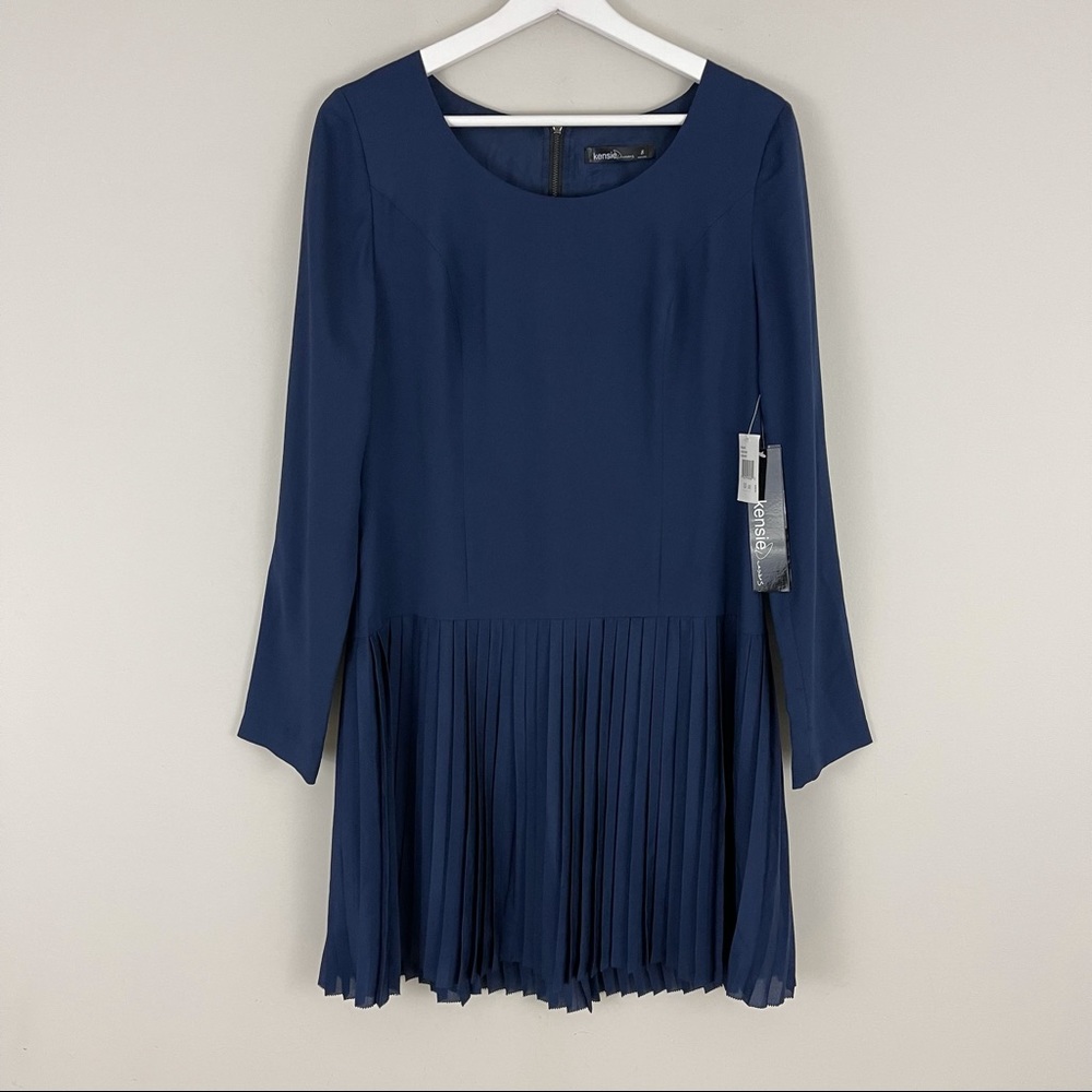 Kensie Long Sleeve Drop Waist Pleated Dress